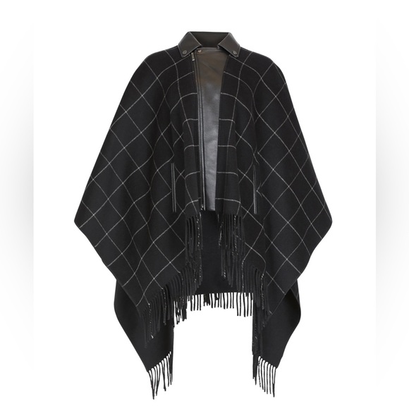 Brand NWT! BCBGMAXAZRIA Faux Leather Trim Fringed Cape/Poncho size XS/S - Picture 14 of 16